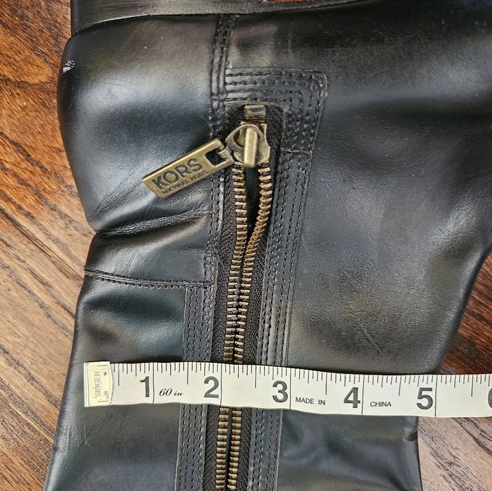 Michael Kors Zipper Accent Black All Leather Knee-High Grunge Rider Boots Sz 8.5